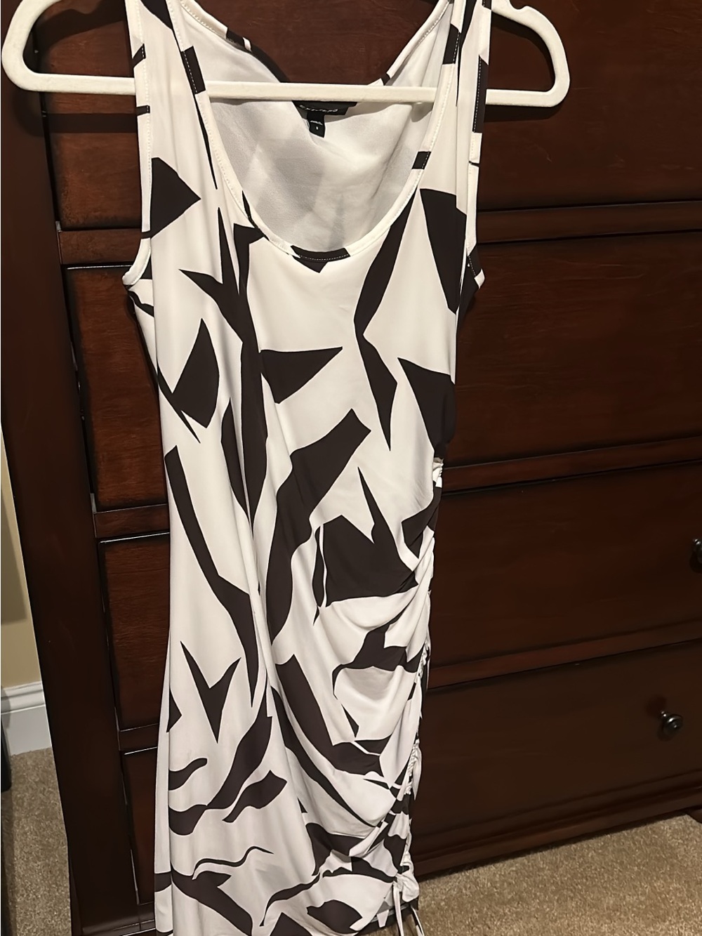 Express White Midi Dress with Black Abstract Print